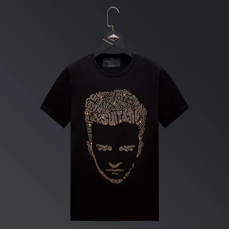

Модные футболки с круглым вырезом и короткими рукавами, мужская летняя одежда, повседневная уличная одежда с бриллиантами, крутые футболки из мерсеризованного хлопка