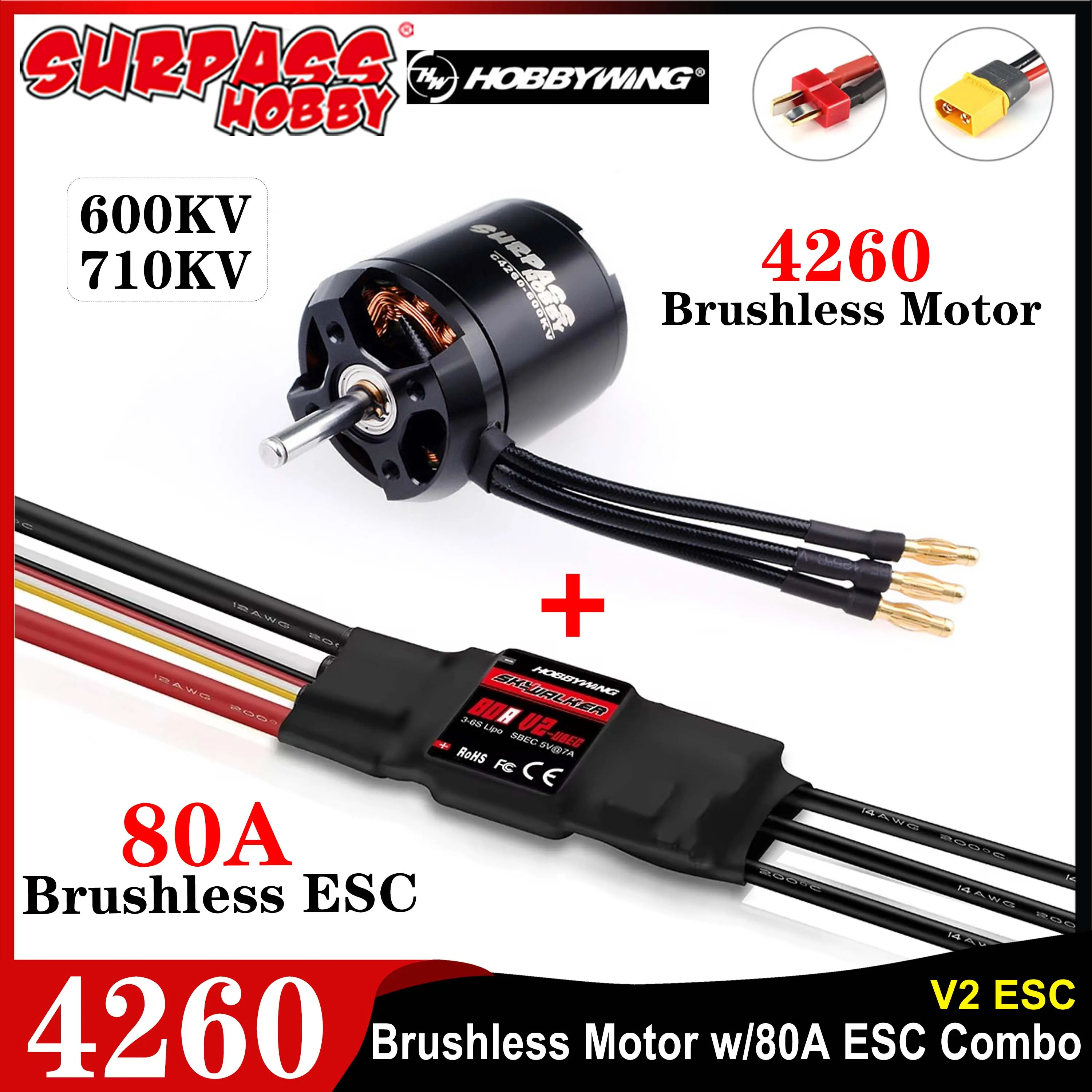 

Surpass Hobby 4260 800KV 600KV Brushless Motor with Skywalker 80A V2 ESC for RC Fixed-wing Drone Plane Multicopters Helicopter