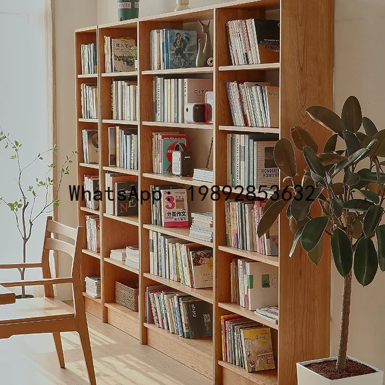 LYY Nordic Solid Wood Floor Bookshelf Japanese Style Combination Bookcase Cherry Wood Oak Modern Simple Home Full Wall Bookshelf