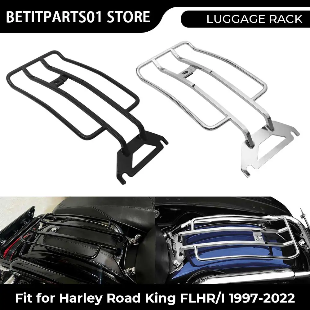 

Motorcycle Accessory Rear Luggage Rack Black/Chrome Heavy Duty Metal For Harley Davidson Electra Glide Standard-FLHTC 1998-2006