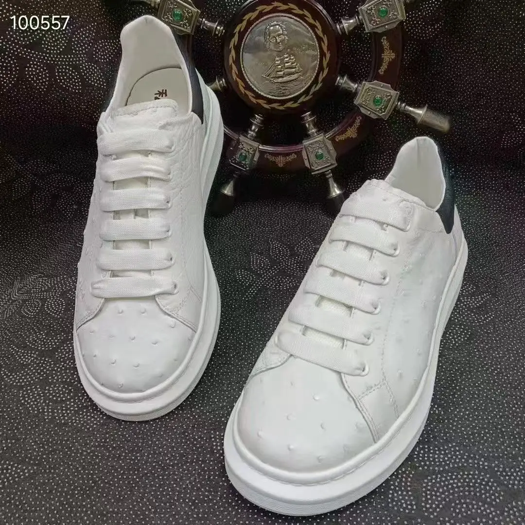 

100% Genuine real ostrich skin men flat shoe Black & White color Ostrich leather Walking Loafers men sneaker with cow lining