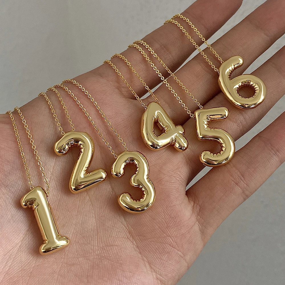 Flashbuy Trend Chunky Gold Color Number Pendant Necklace For Women Girls Charm 0-9 Digital Birthday Gift