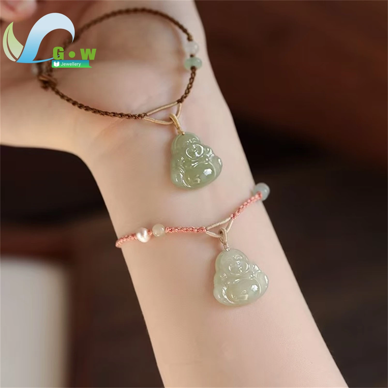 Natural Hetian Jade Laughing Buddha Braided Bracelet Unisex Handmade Woven Wristband Jewelry Lucky Charm Gift For Men Women