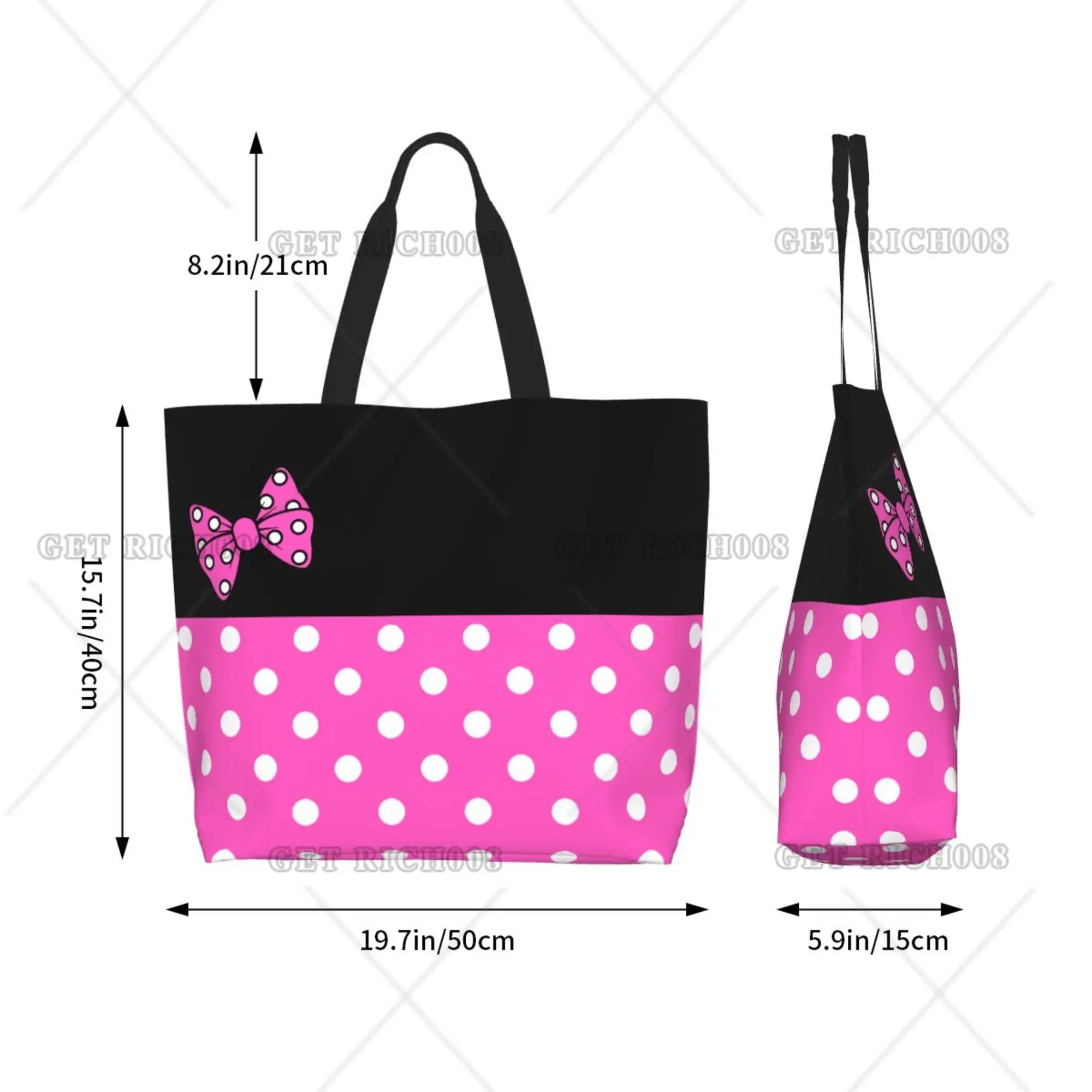 Bow Polka Dots การ์ตูนสีชมพูผู้หญิงไหล่กระเป๋า Eco กระเป๋าน่ารัก Tote กระเป๋าแฟชั่นหนึ่งขนาดกระเป๋าถือขนาดใหญ่