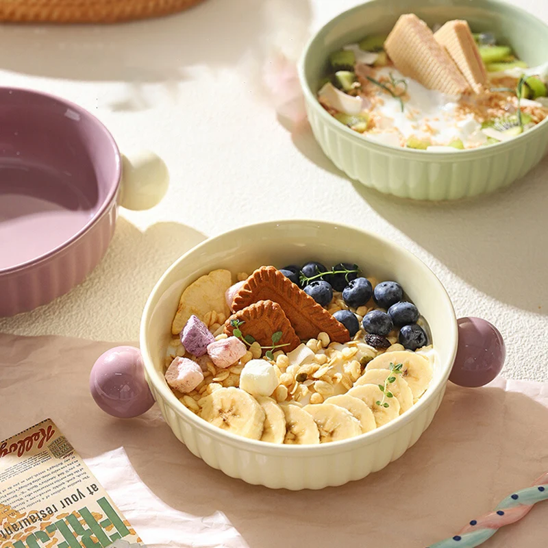 Creative Yoghurt Dessert Bowl Household Ceramic Breakfast Oatmeal Bowl Contrast Colour Binaural Fruit Tableware