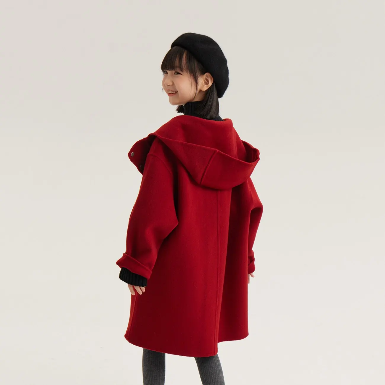 Girls Double-Sided Cashmere Coat Spring Autumn New Thickened Hooded Stylish Woolen Outerwear for Children