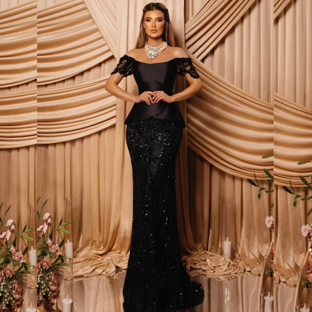 

Индивидуальные блестящие модные шармезные плиссированные длинные платья с открытыми плечами и блестками, формальные платья на заказ