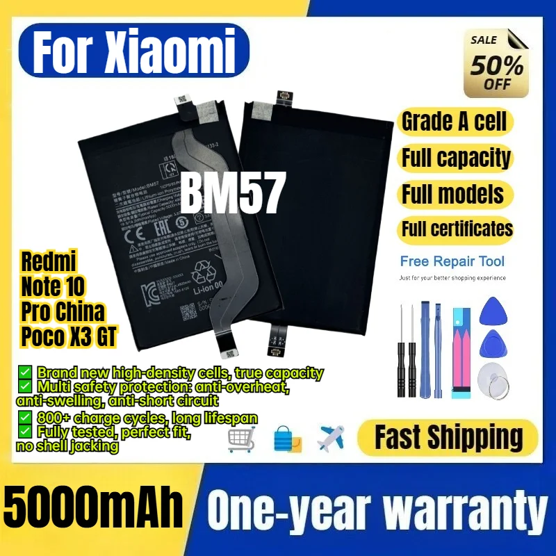 BM57 for Xiaomi Redmi Note 10 Pro China/Poco X3 GT Phone Battery 0 Cycle High Capacity Battery Replacement Bateria  with Tools