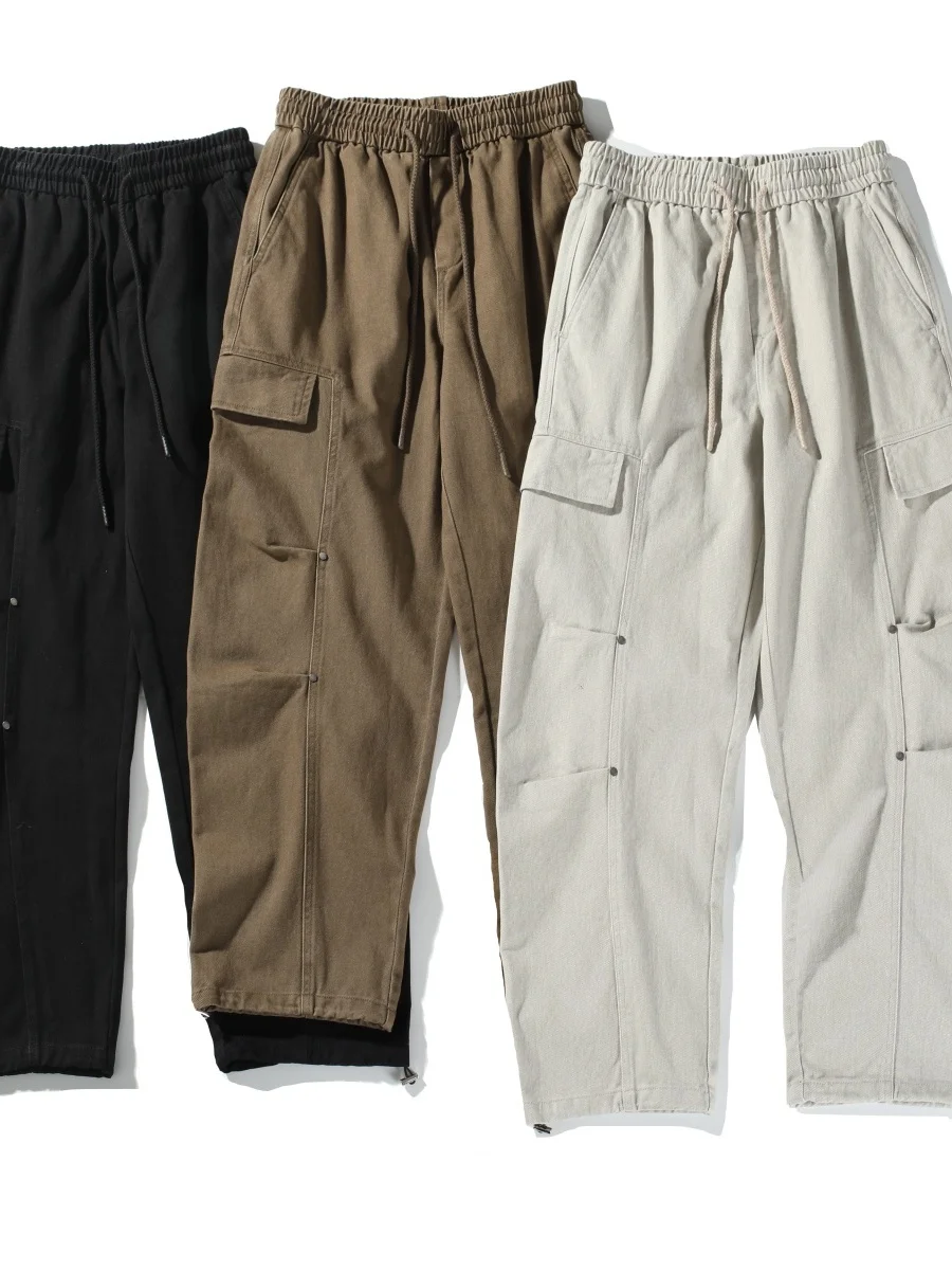 

Thiened Heavyweight American Casual Sle Men's Waed Pure Cotton Elastic Waist Versatile Workwear Casual Long Pants