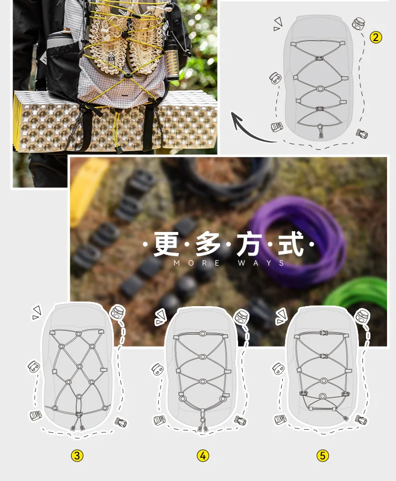 DIY Elastische Seil Rucksack Expansion Seil Set Outdoor Camping Sport Bergsteigen Tasche Modifikation Seil Schnalle – Detail 3