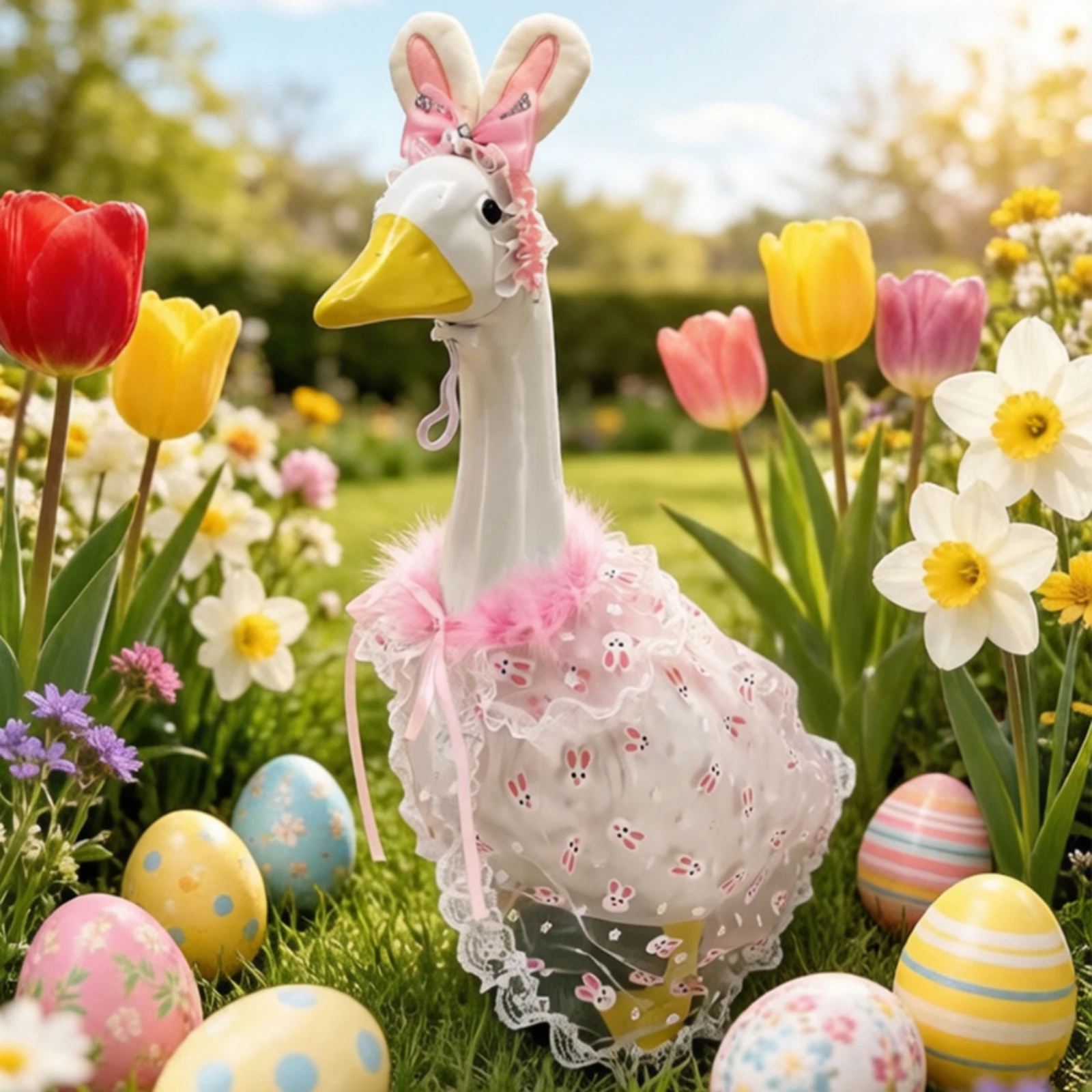 Goose Costume with Bunny Ears Pink Goose Costume with Bunny Ear Hat Clothes Festive Decorations Pastel for Homeowners view 3
