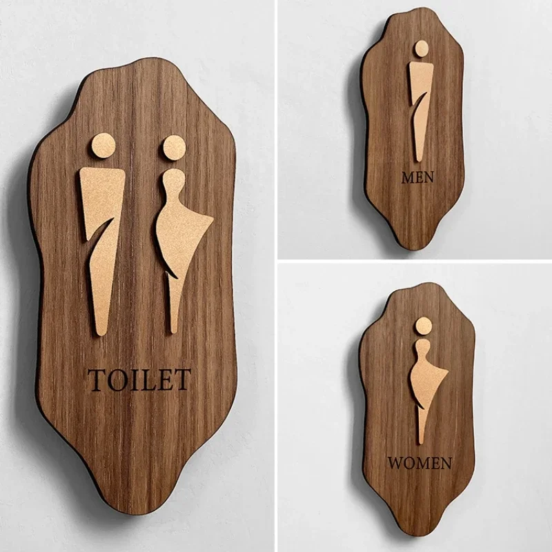 Wood Signage Men's and Women's Restroom Signage Door Sign Public Bathroom Instruction Sign Upscale Hotel WC Toilet Wall Sticker