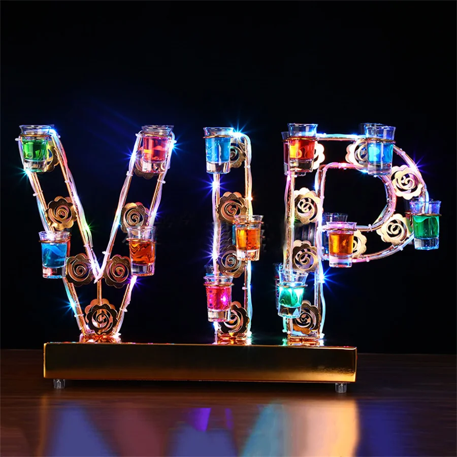 Creative VIP Shape Led Cocktail Tray Wine Glass Cup Holder Bar Disco Party Service Shot Glass Rack For NightClub Decor