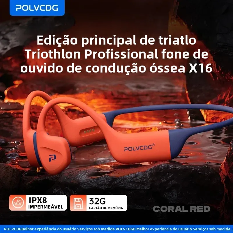 POLVCDG fones de ouvido de condução óssea IPX8 à prova d'água 32GB de memória Bluetooth 5.4 material de silicone 2024 novo produto X16