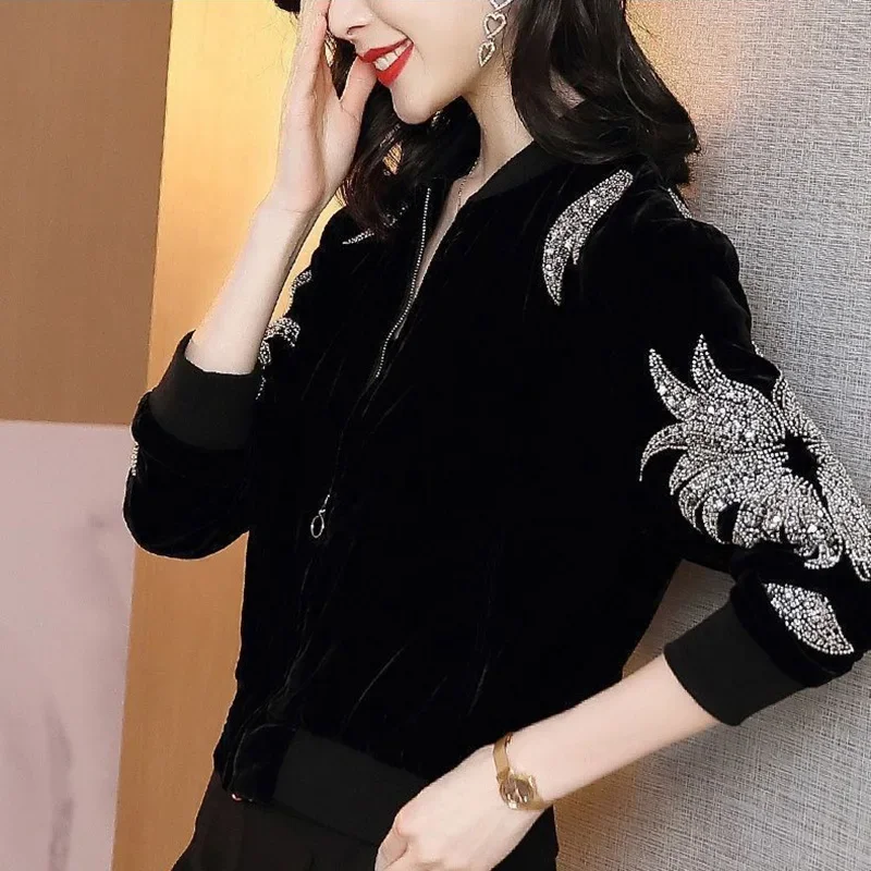 

O-Neck Spliced Zipper Sequined Casual Coats Women's Clothing New Loose Korean Tops All-match Commute Jackets XT825