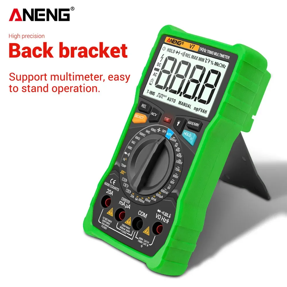 Imagem -02 - Aneng v7 Multimetro Digital Profesional Multímetro Analogico Capacimetro Digital Multimeter Analógico Amperimetro Multímetros Testador de Componentes Eletrônicos Voltimetro Digital True Rms Lcr Meter 6000 Contagens