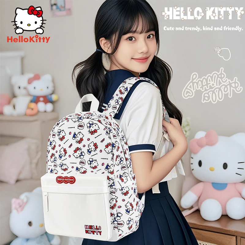 Miniso New Hello Kitty Teenage Schoolgirl Fashion Backpack Student Grade 3-6 Leisure Schoolbag Pupil Casual School Bag Girl Gift