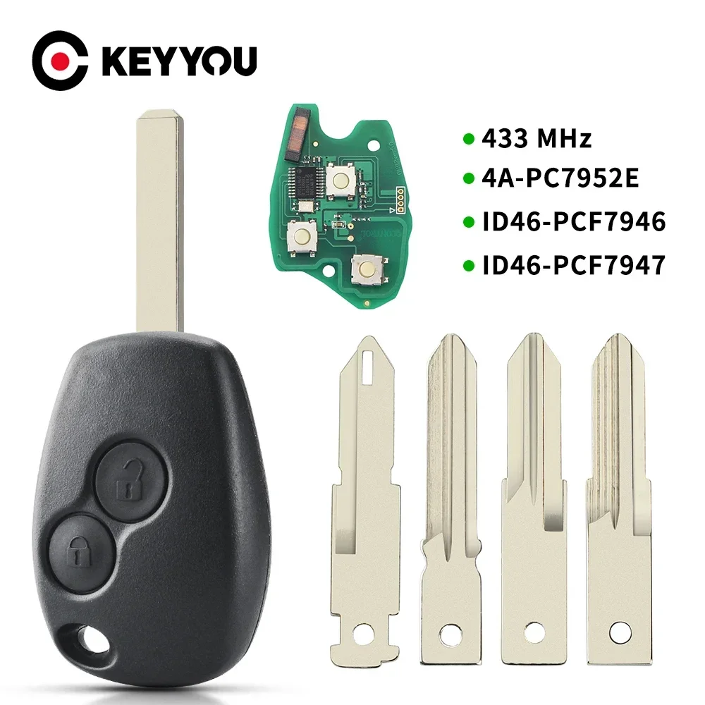 

KEYYOU With Battery Remote Key For Renault Duster Modus Clio 3 Twingo DACIA Logan Sandero Kangoo 433MHz PCF7946/PCF7947/pcf7952E