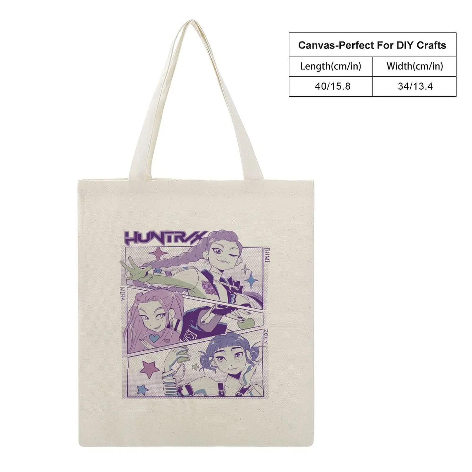 Huntrix Girls Group Canvas-Einkaufstasche für Damen und Herren, coole KPOP Demon Hunter Anime-Schulterhandtasche mit großer Kapazität, perfekt für Party