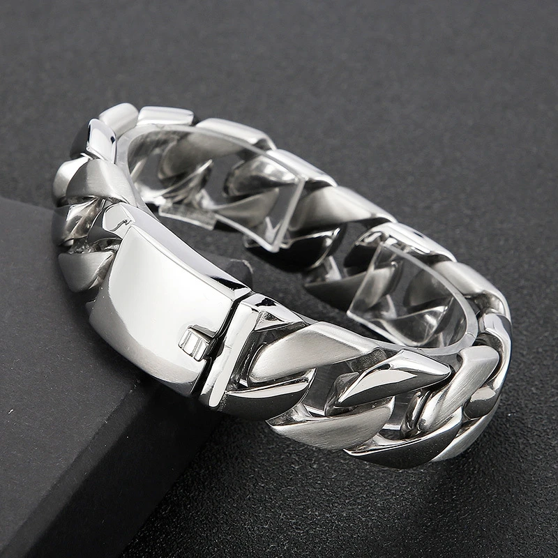 20MM Cuban chain Thick Bracelet for Men Punk Stainless Steel Black/Gold Color Heavy Bracelet Personalized Party Gift Jewelry