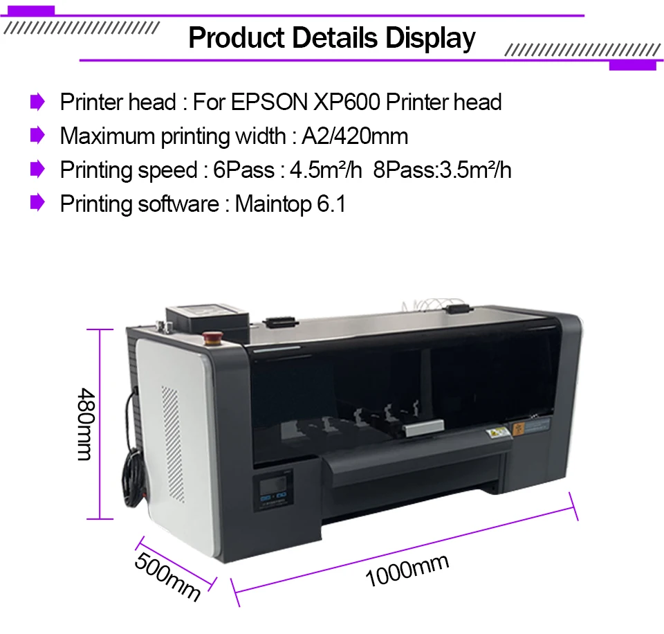 A2 DTF Printer For Epson Dual XP600 Print Heads 42CM Directly to Film Transfer Printer T shirt Printing Machine For Fabric Print