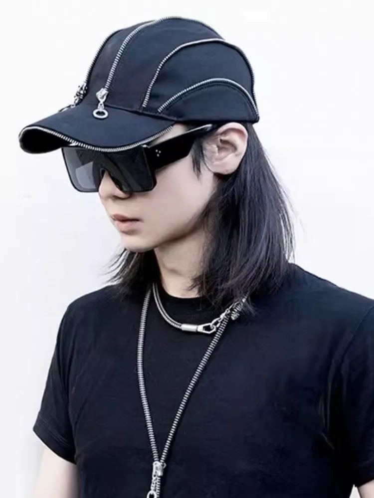 Fashion Designer Women Multi Zippers Baseball Cap Unisex Casual Summer Breathable Peaked Cap Streetwear Adjustable Hat