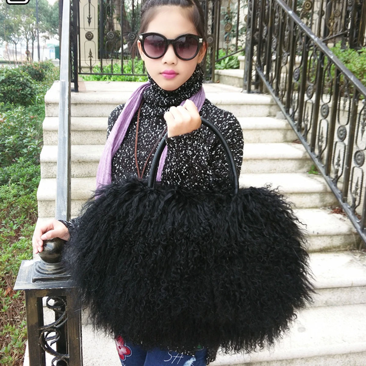 Sweet Aesthetic Fluffy Shoulder Bags Patchwork Fashion Fairy Underarm Bag Kawaii All Match Purses and Handbags 50*34cm