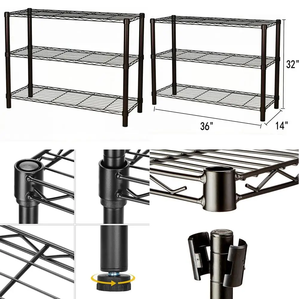 

36 Wide 3-Tier Adjustable Metal Wire Shelving Unit for Home, Garage, Kitchen, and Office Storage