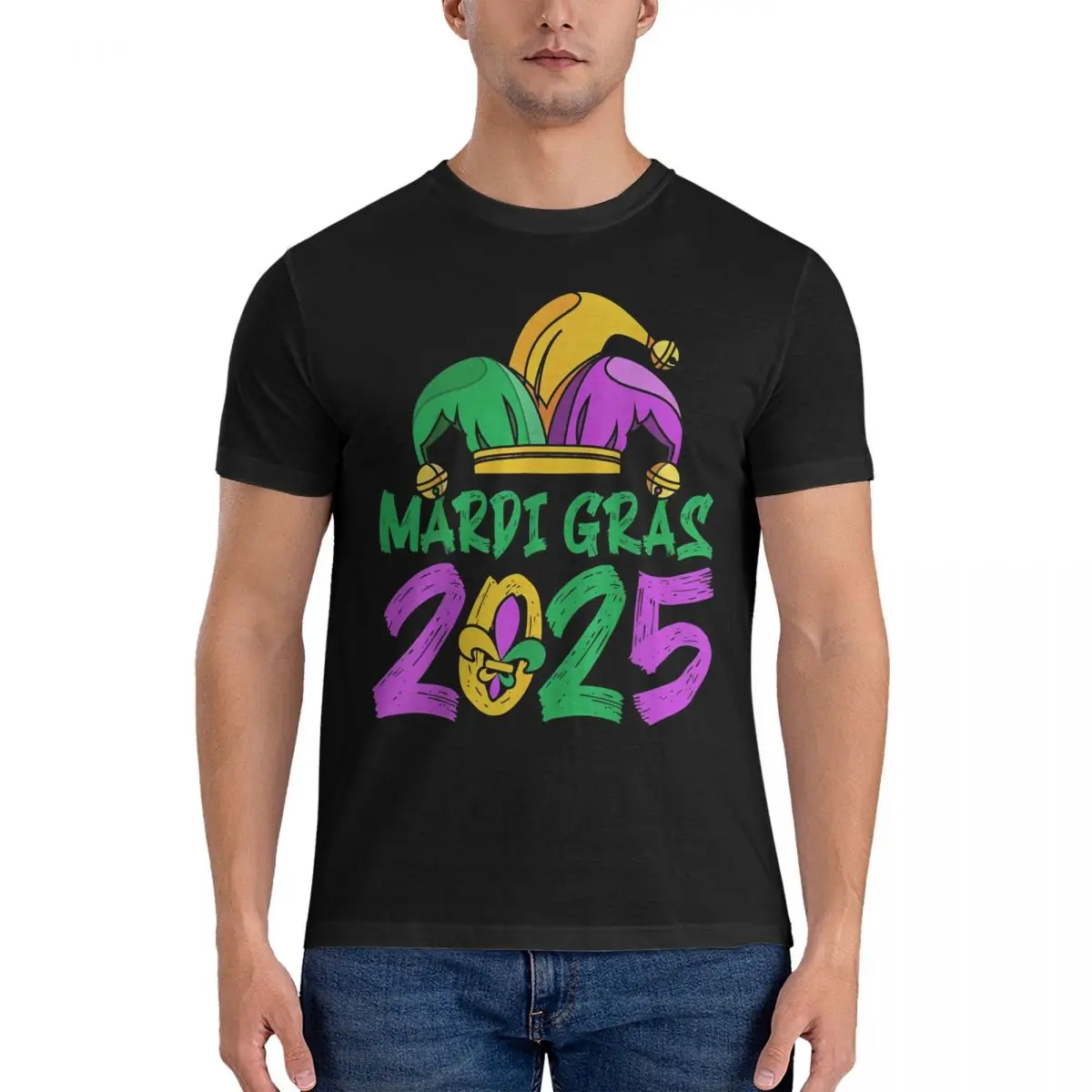 

Мужские семейные футболки Mardi Gras 2025 с маской перьями Mardi Gras Футболки из чистого хлопка Пляжная футболка с короткими рукавами Футболка с круглым вырезом