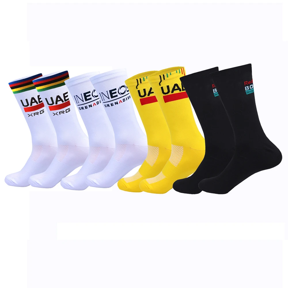 White UAE Cycling Socks Red TEAM Lightweight Large Mesh Design MTB Bicycle Sock Unisex Adult Compression Non Slip Runing Socks
