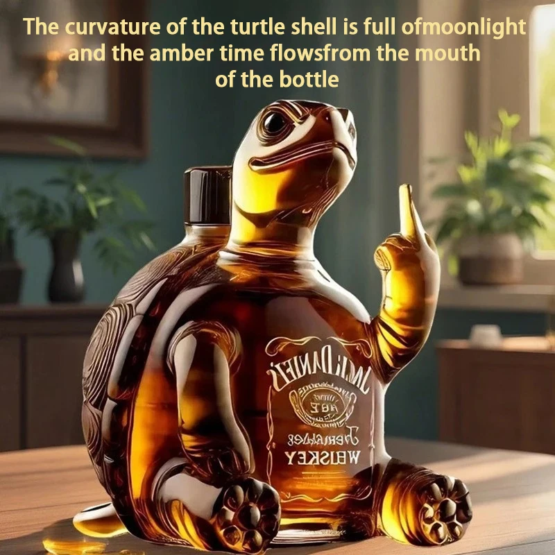 

Креативная бутылка для виски с милыми животными, черепаха, вертикальная осанка среднего пальца, бутылка из боросиликатного стекла, орнамент с гладкой поверхностью