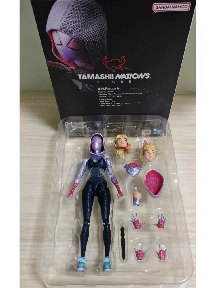 Original Bandai Miles Morales Gwen 1610 Shf Sh Figuarts Spider Man Across The Spider Verse Rooftop Ver Kids Holiday Gifts