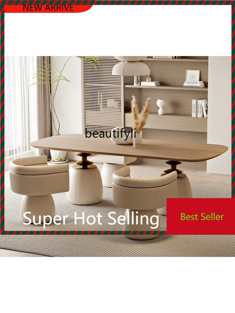 

G1218 Modern Minimalist Gourd Dining Table Small Apartment Log Cream Style French Solid Wood Table Quiet Style Dining Table furn