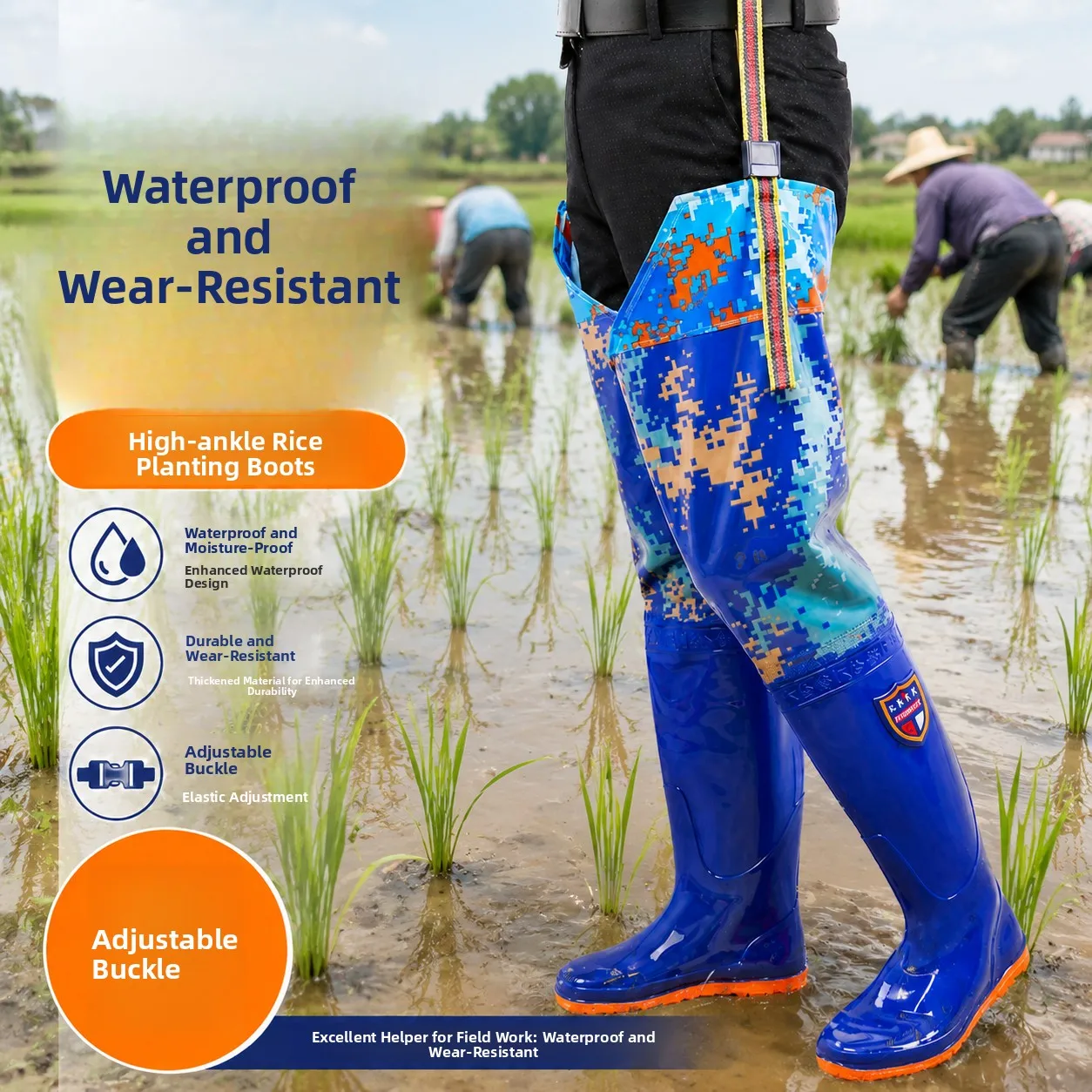 High-Tube Waterproof Rice Planting Boots Unisex Cow Tendon Soft Bottom Long Tube Water Shoes Anti-Slip Wear-Resistant Field Work