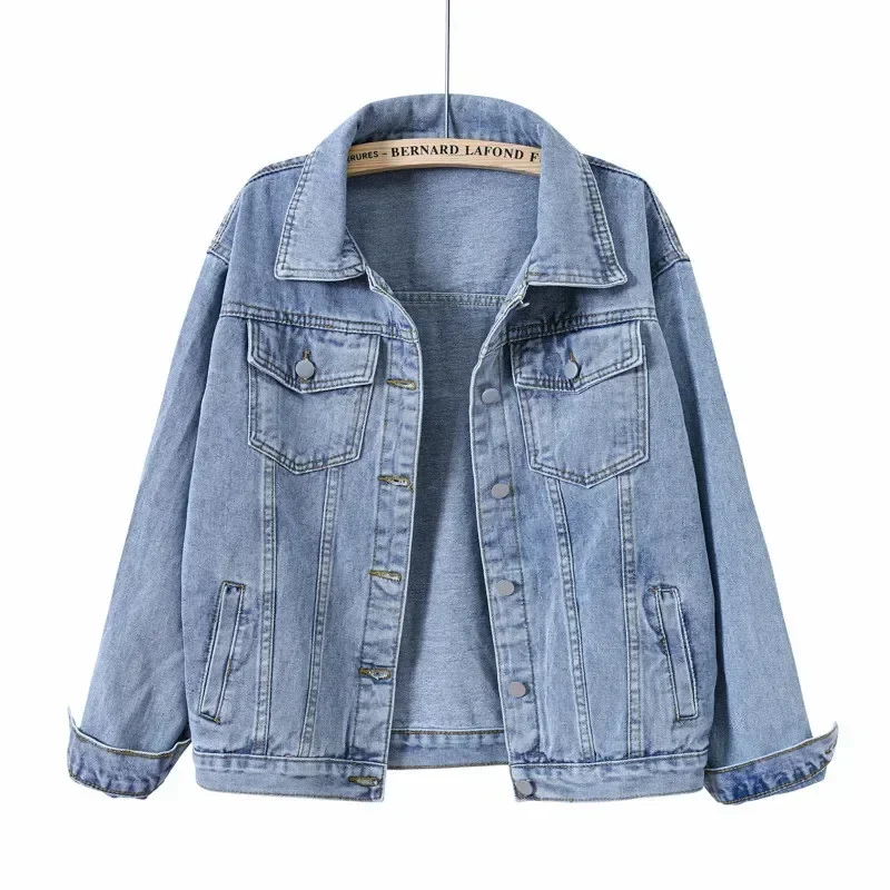 S-5XL Vintage Loose Denim Jacket Korean Style Loose Jeans Jacket Women Spring Outerwear Autumn Chic Large Size Ladies Outcoat