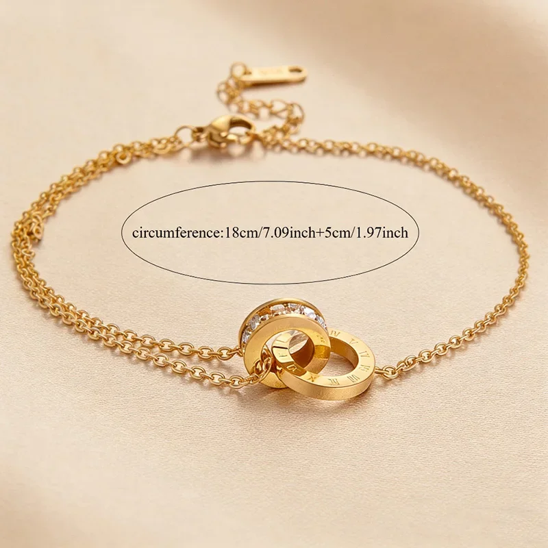 Luxuriöses Vergoldetes Edelstahl-Armband mit Funkelnden Zirkonen für Damen und Mädchen, Römisches Zifferndesign, Modischer Charm-Schmuck, Party-Geschenk – Detail 5