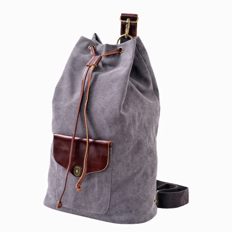 large-capacity canvas backpack, vintage cylindrical student school bag, sports tennis gym bag, badminton bag