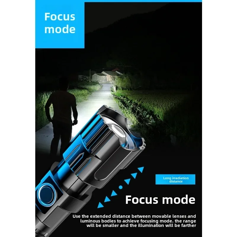 Portable Charging Flashlight, Strong Light, Long-range Focusing, Outdoor Mini Multifunctional, Durable LED Light, Hot Selling
