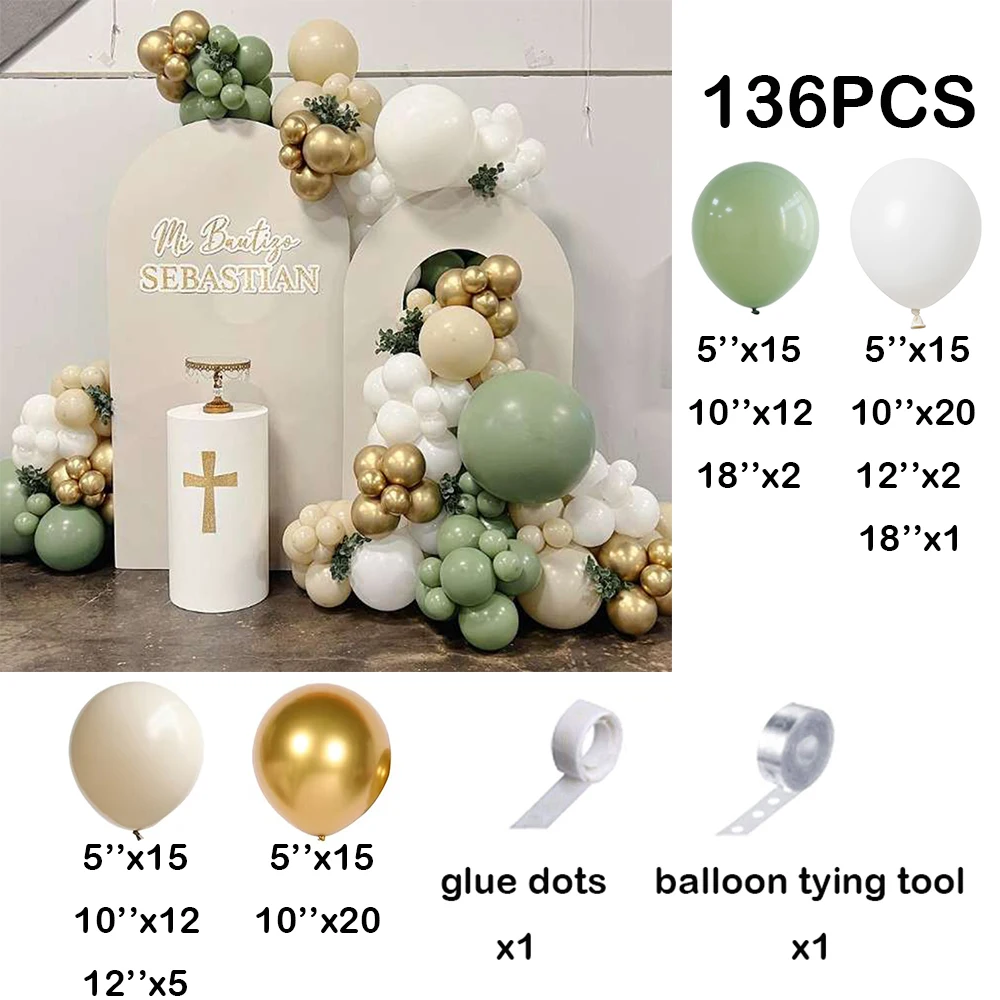 Sage Green Balloon Arch Garland Kit Avocado Green Ballon Sand White Gold Balloons Jungle Birthday Party Decoration Baby Shower