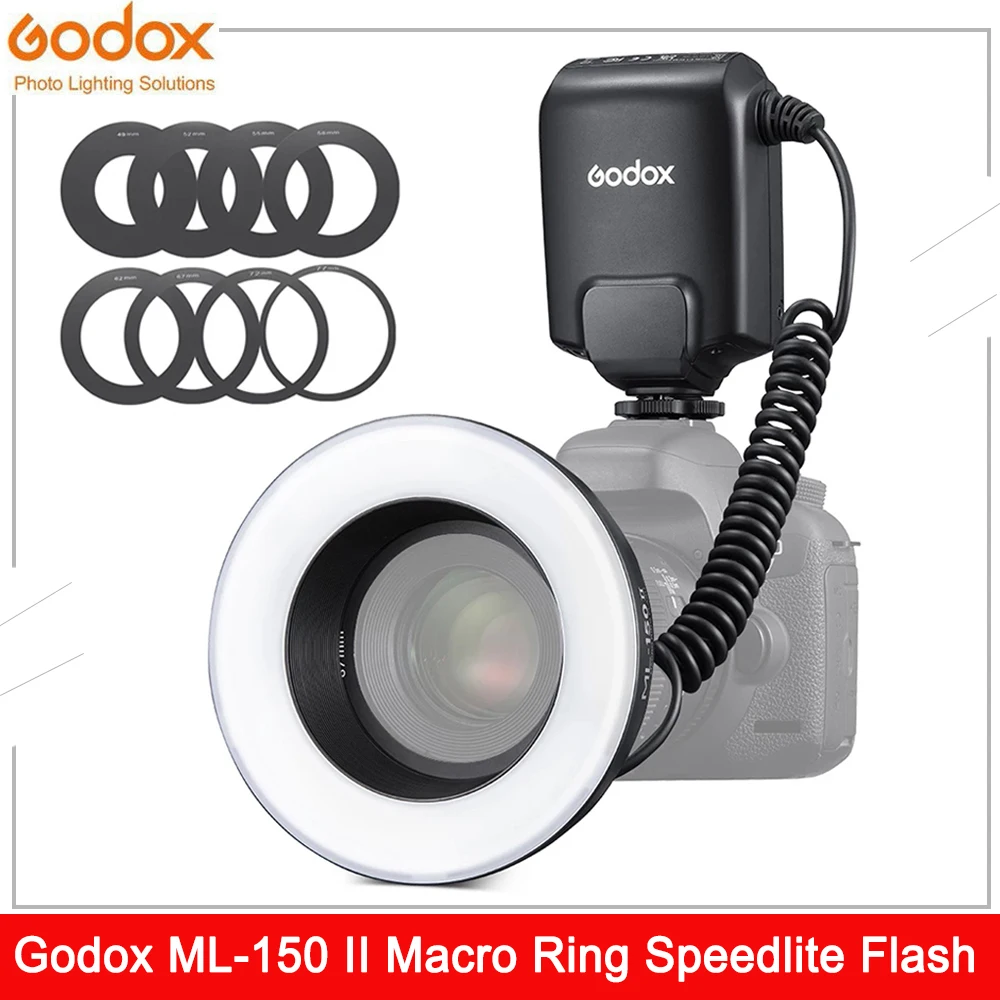 Godox ML-150II ML150II Macro LED Ring Flash Speedlite GN12 5800K±200K for Sony Canon Nikon Fuji Olympus Panasonic DSLR Cameras