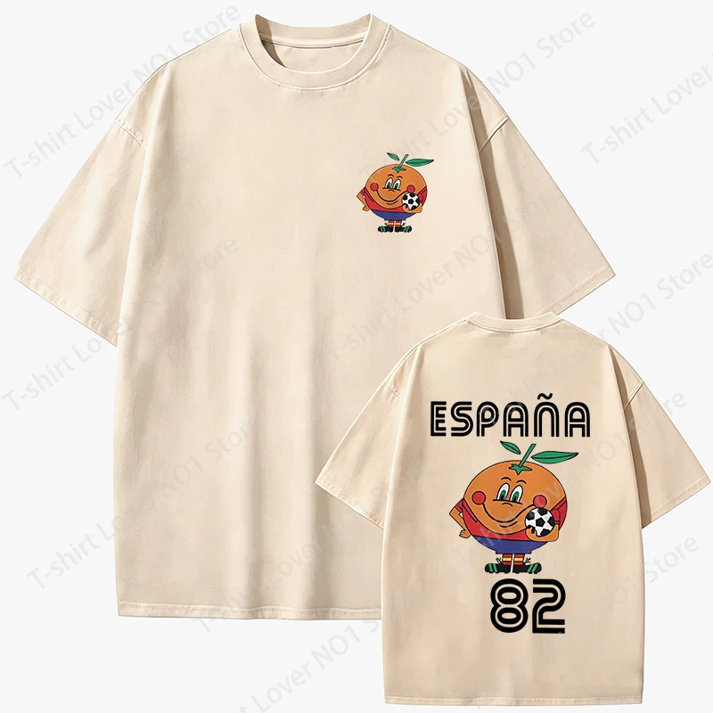 Neues T-Shirt aus 100 % Baumwolle, Espana 82, Spanien-Maskottchen, 1982, Fußball-Print, T-Shirt für Damen und Herren, lockeres Kurzarm-T-Shirt mit Naranjito-Aufdruck – Detail 4