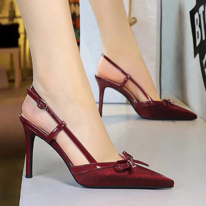 Women Trendy Silver-Green 9cm High Heels Sandals Lady Glam Bow Decoration Stiletto Scarpins Female Elegant Party Dress Shoes - view 2