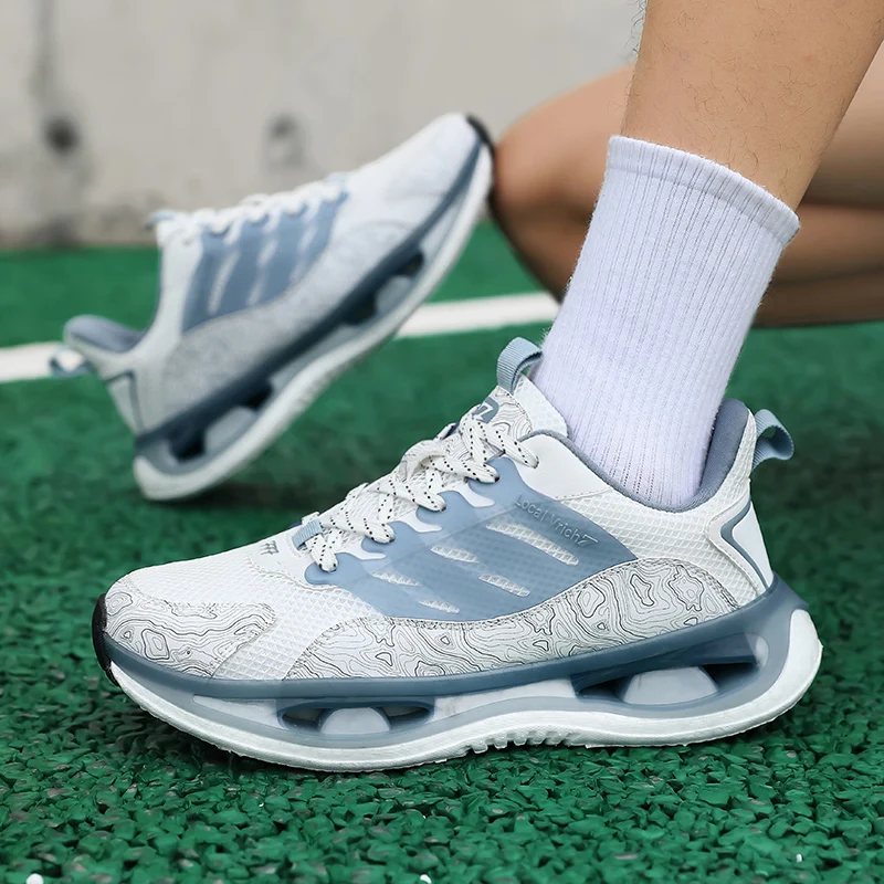 

Дышащая мужская обувь для пар большого размера, повседневная спортивная обувь с сетчатой поверхностью, кроссовки для бега для подростков с попкорном для папы