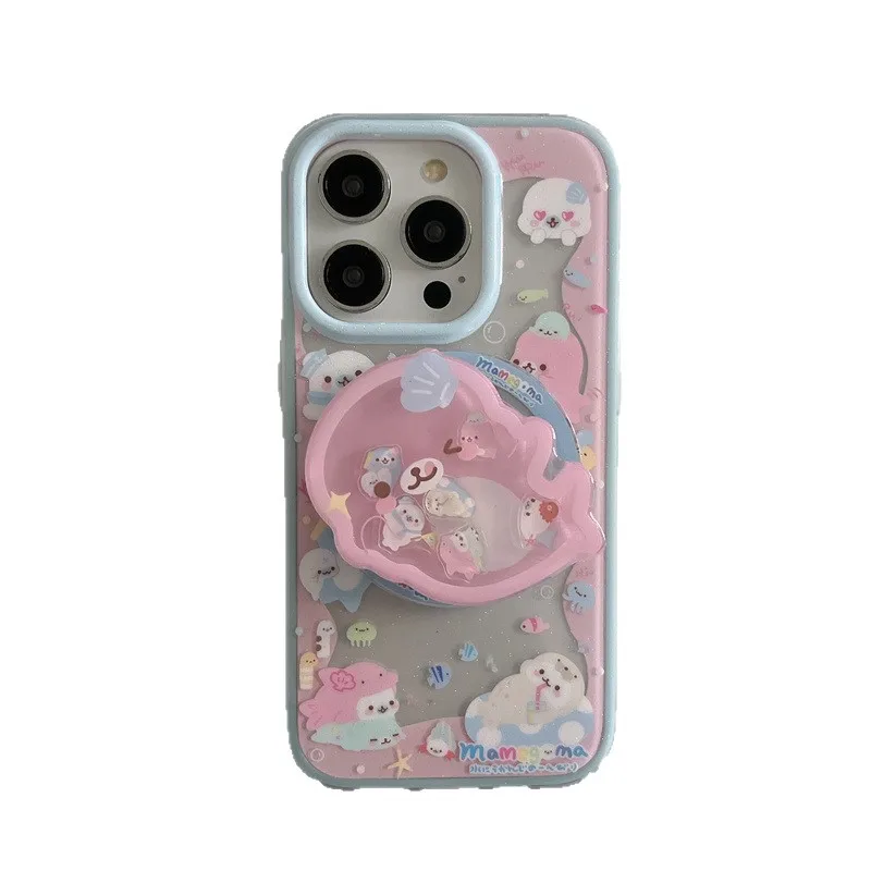 المحيط الوردي دولفين الأخطبوط قذيفة شفافة جراب هاتف ل Magsafe آيفون 16 15 14 13 برو ماكس حافظة لطيف الحلو الكرتون غطاء فني