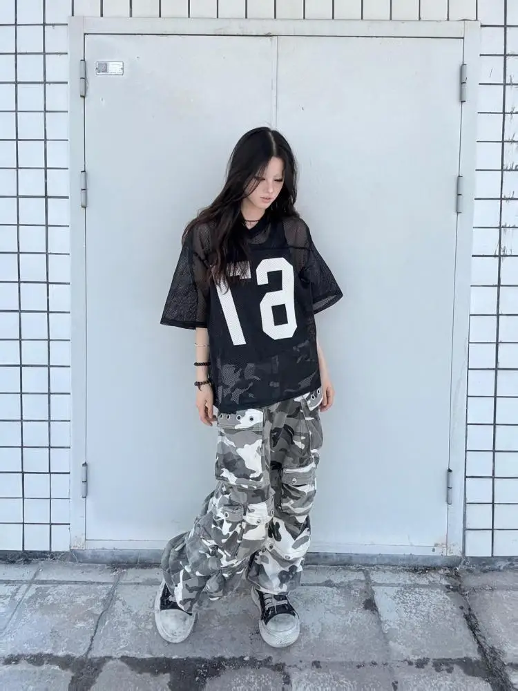 Seeslim Black Graphic T Shirts Short Sleeve Hollow Out 2000s Clothes Y2k Loose Women's T-shirt Summer Tops Goth Tees Gothic Chic