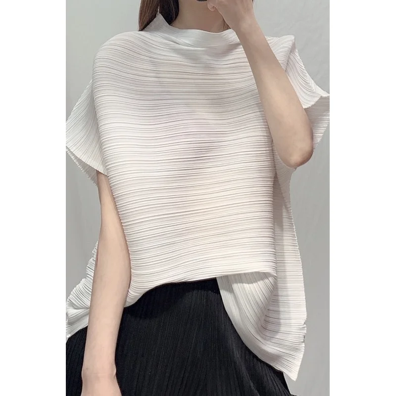 New Harajuku Summer Women's T-shirts Y2K Solid Color Pleated Batwing Sleeve Pullovers Tops Women Loose Casual Female Clothes Tee