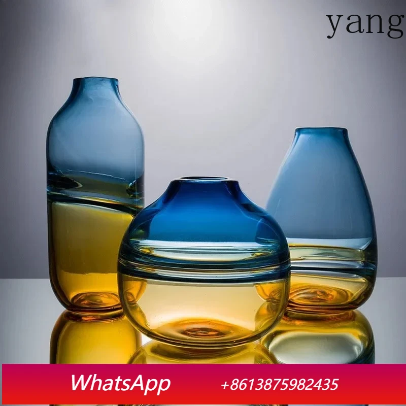 

Creative Blue/Amber Gradient Glass Vase Hydroponic Flower Pots Desk Decoration Artificial Flower Decorative Floral Arrangement