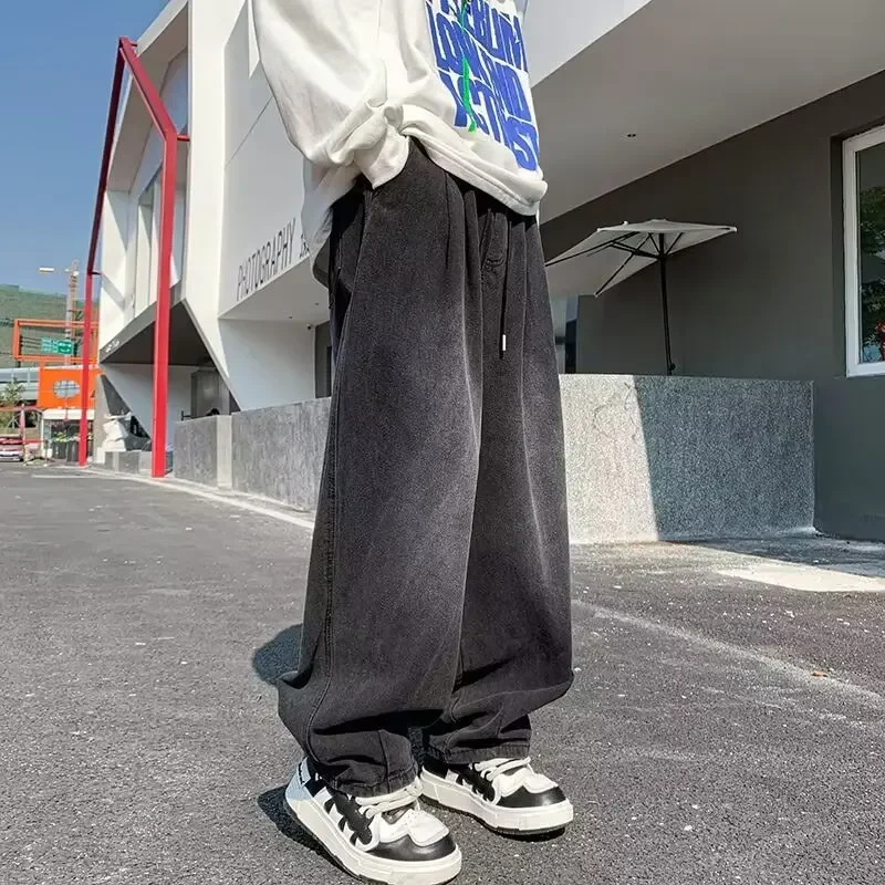 

2025 New Trendy Wide-Leg Jeans Men's Loose-Fit Straight-Leg Casual Long Pants Vintage Washing Distressed Style