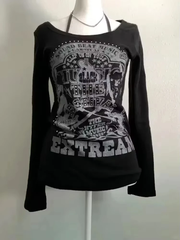 2000s Vintage Y2k Women T-shirts White Grunge Graphic Long Sleeve Shirts Harajuku Y2k Korean Aesthetic Streetwear American Retro image 2