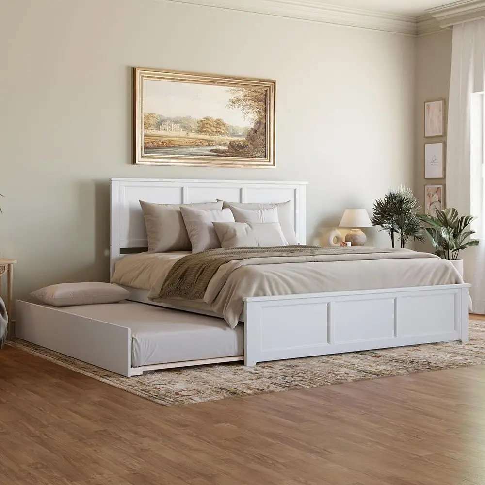 

Platform Bed with Matching Footboard and Twin XL Trundle, White